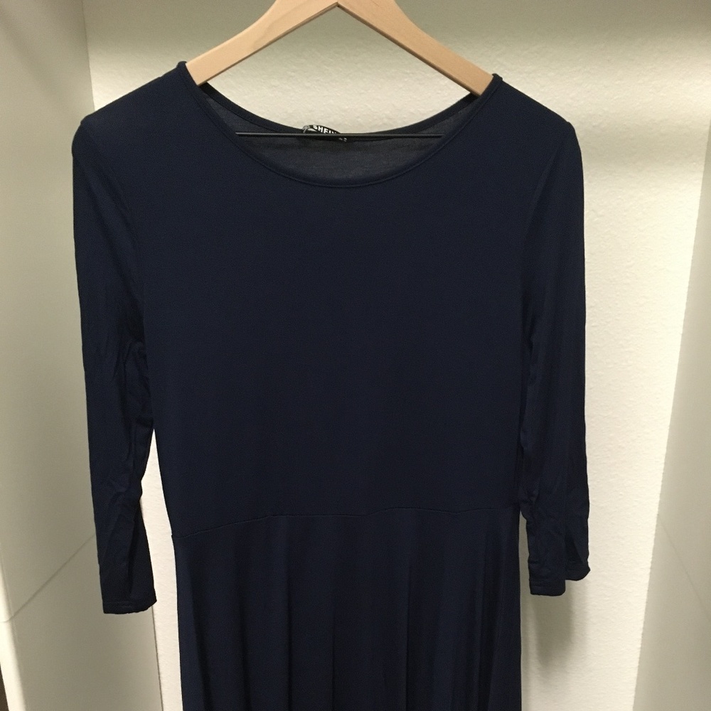 Shein Dark Blue maxi dress 3/4 sleeves stretch material USA XL